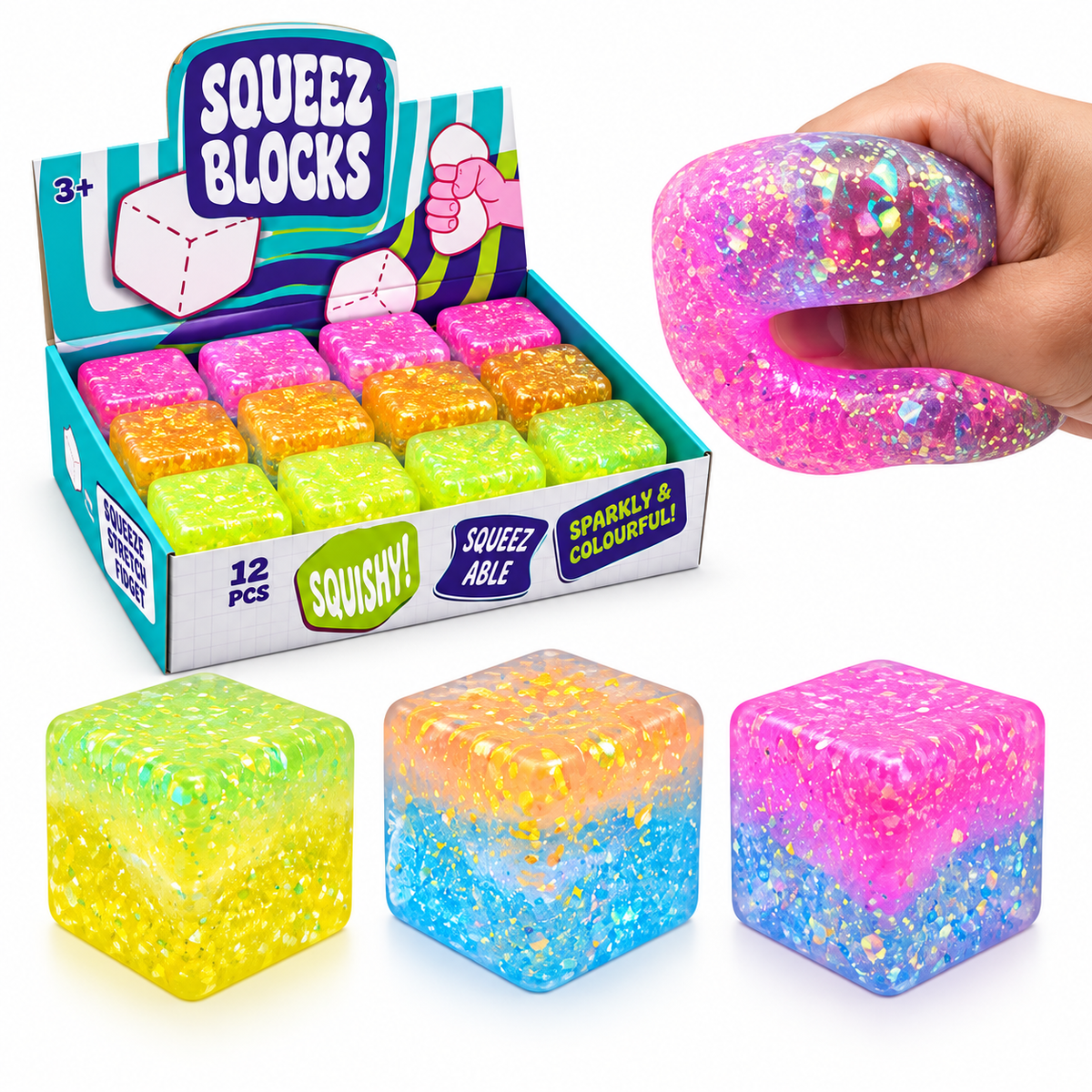 Jelly Cube Squishy Glitter 2 Tone