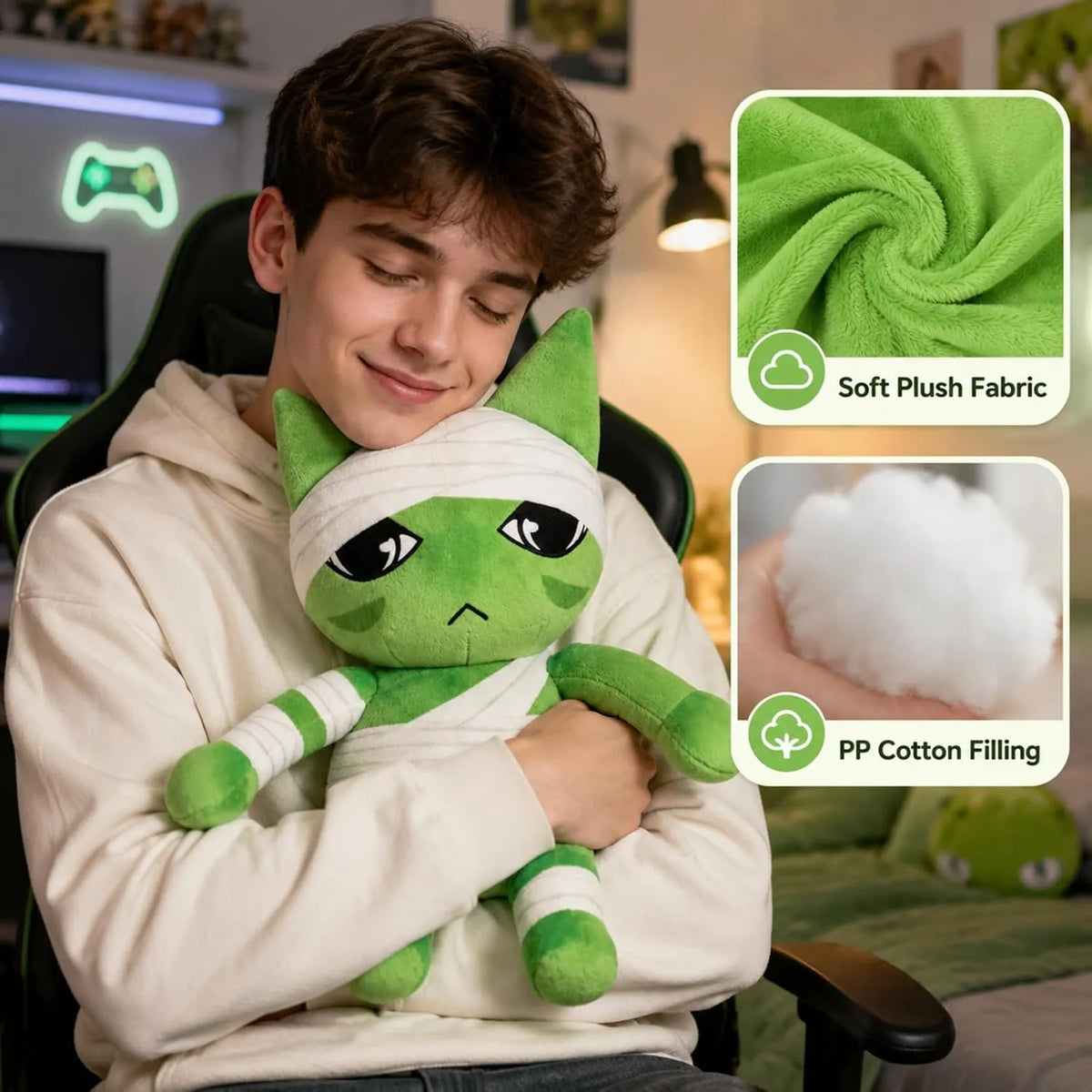 Green Cat Plush with Bandage Detail