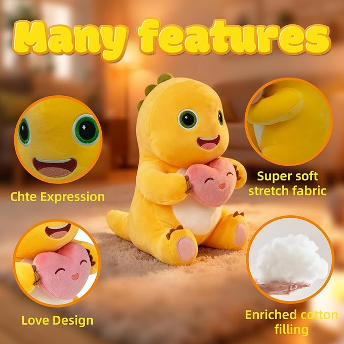 Yellow Dino Plush with Heart