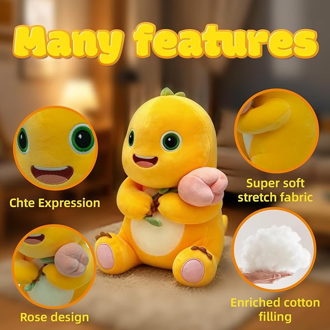 Yellow Dino Plush with Flower