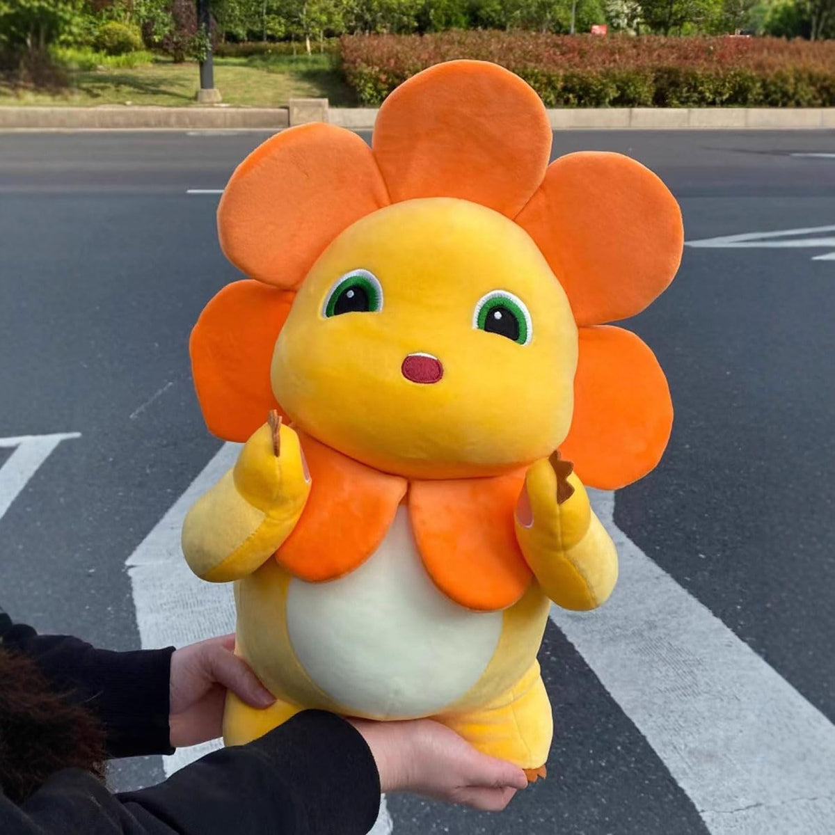 Yellow Dino Plush with Sunflower