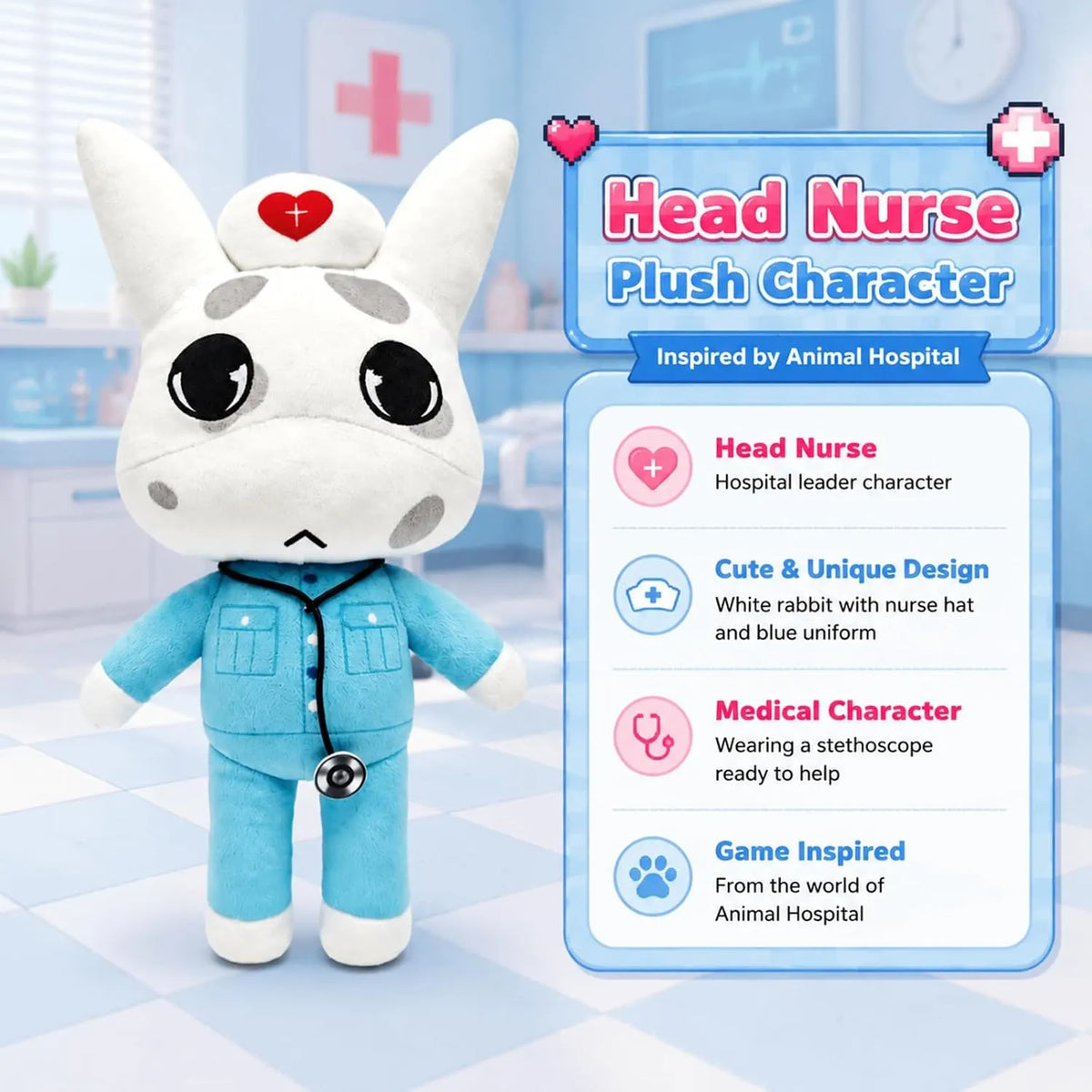 White Rabbit Plush with Nurse Hat