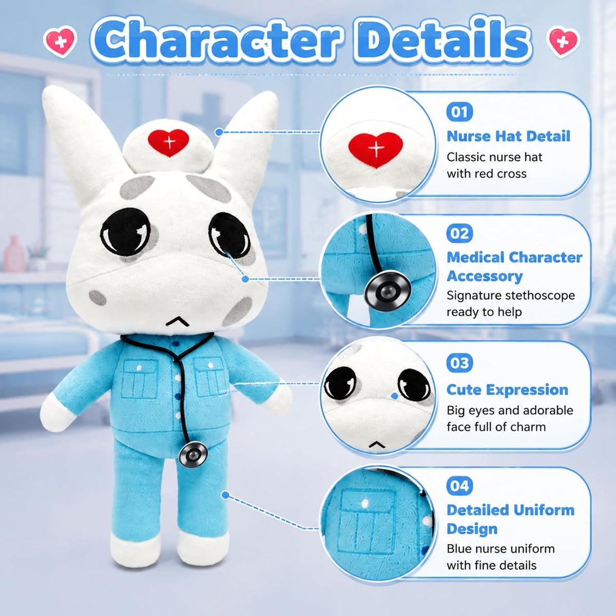 White Rabbit Plush with Nurse Hat