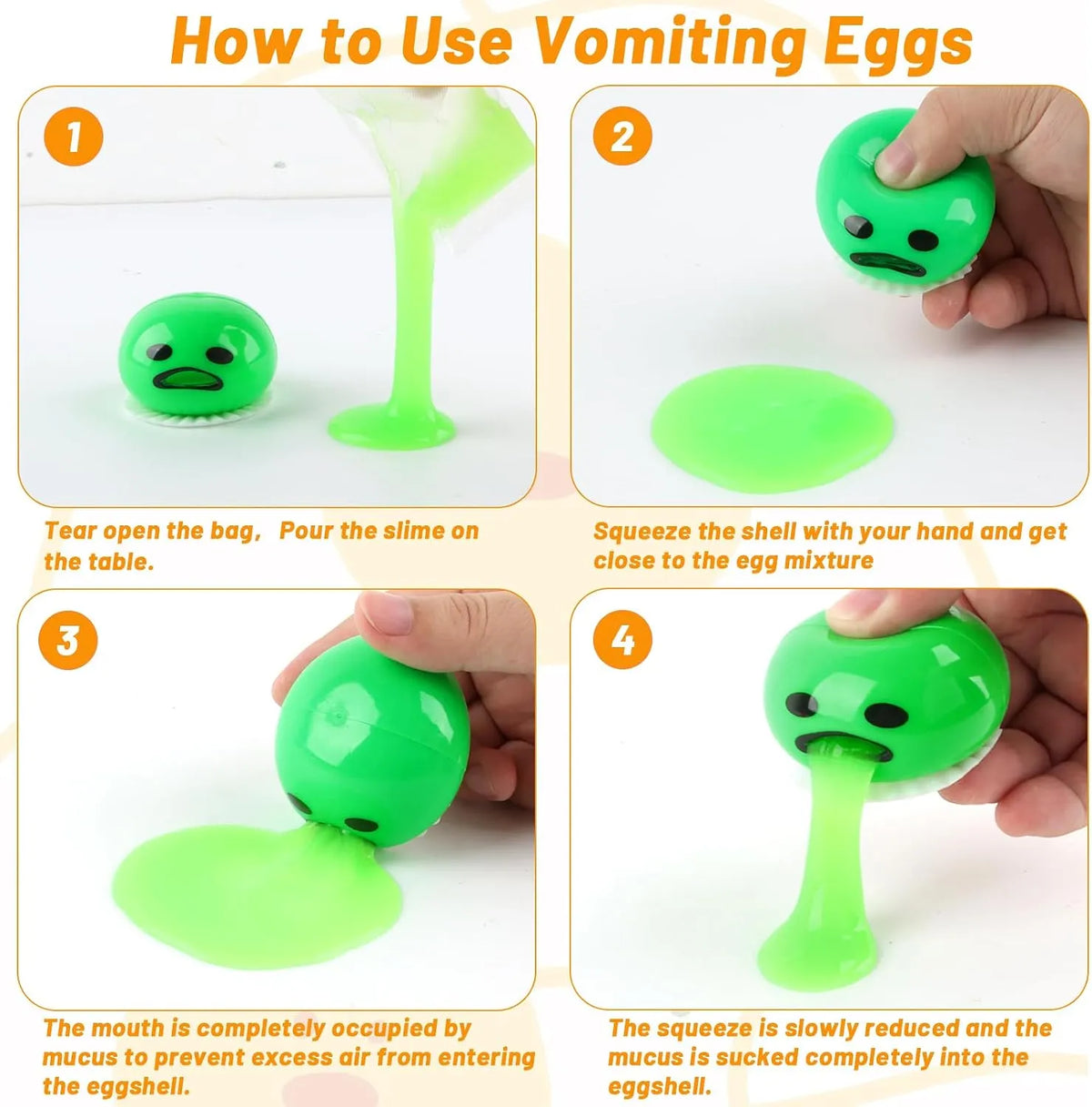 Vomiting Egg Slime Toy - Funny Prank Squeeze Stress Ball Puking Yolk