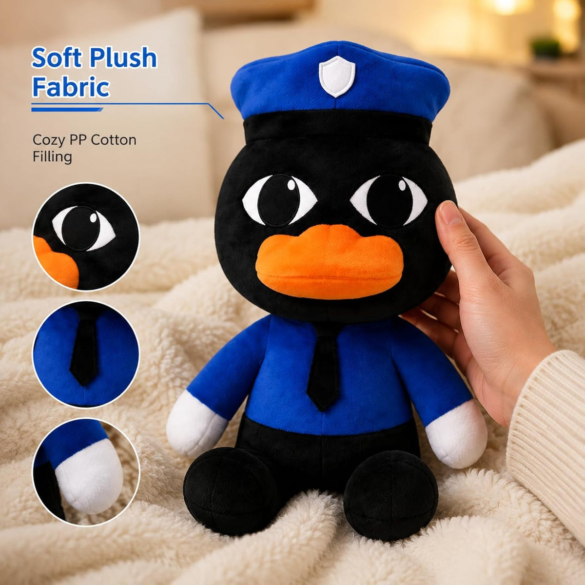 Black Duck Plush in Blue Uniform