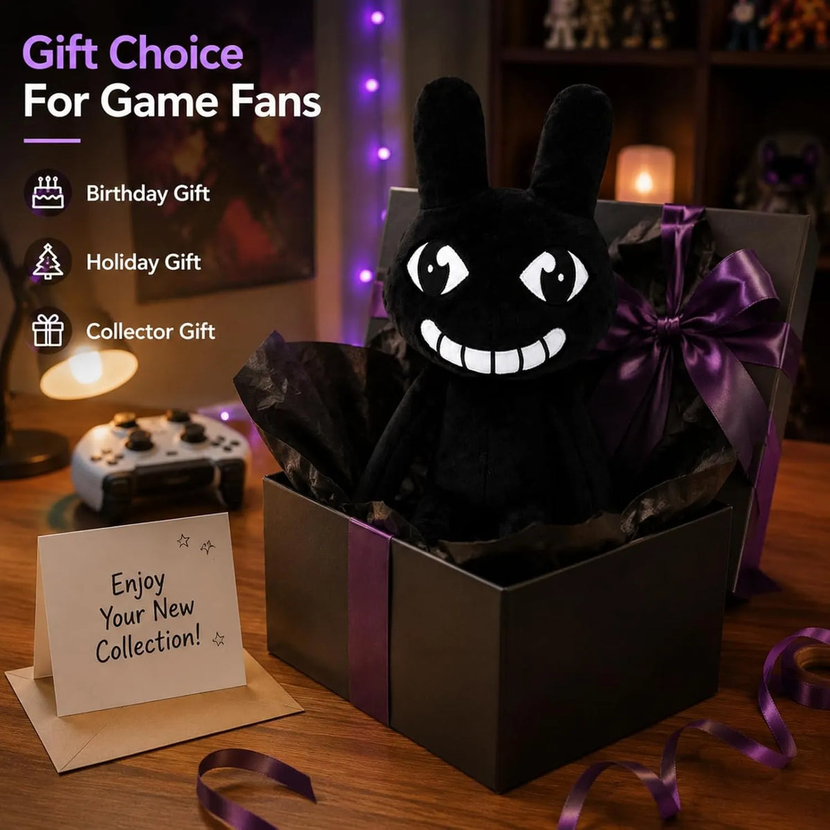 Black Bunny Plush with Creepy Smile