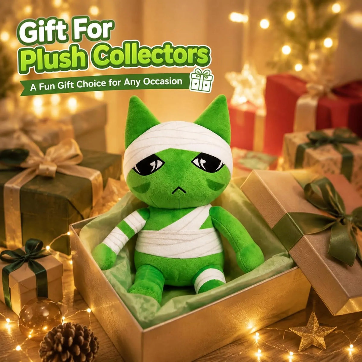 Green Cat Plush with Bandage Detail