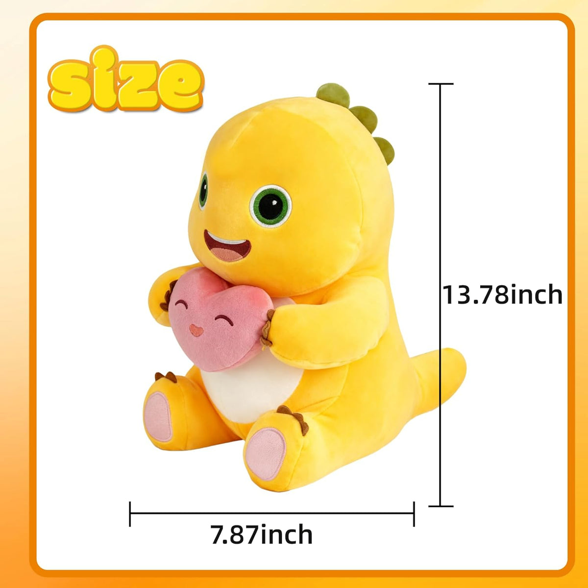 Yellow Dino Plush with Heart