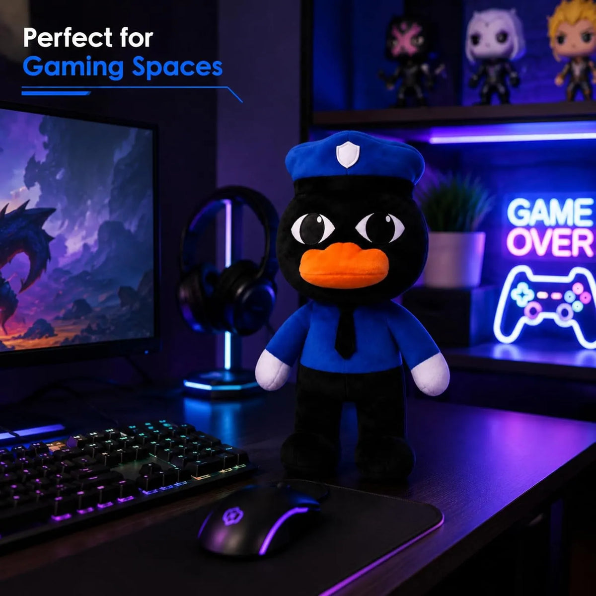 Black Duck Plush in Blue Uniform
