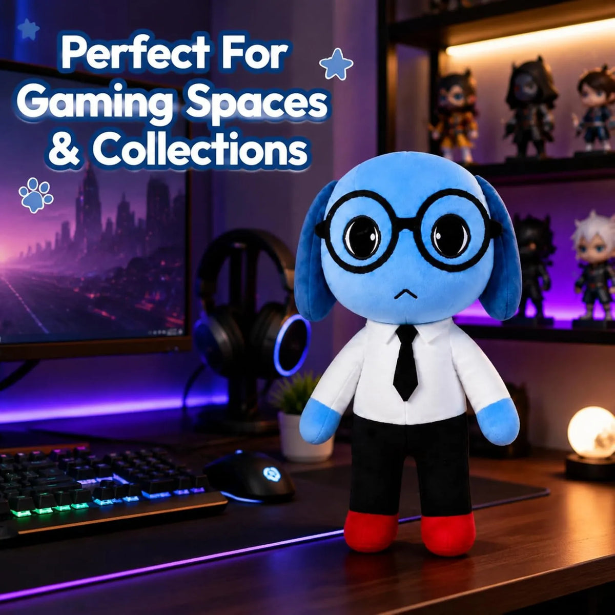 Blue Dog Plush with Glasses & Tie