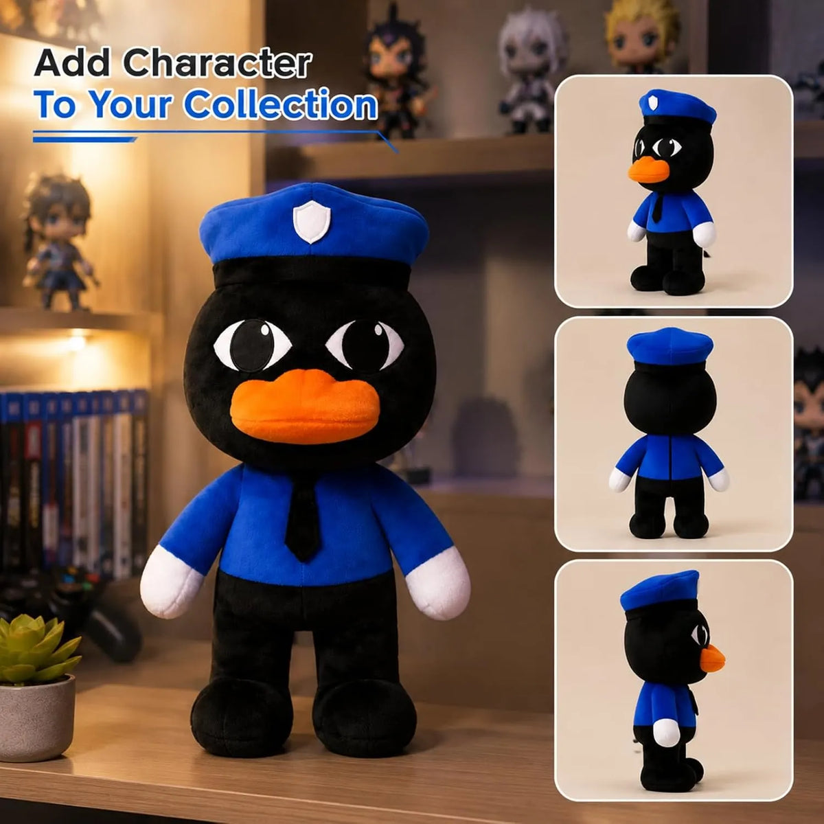 Black Duck Plush in Blue Uniform