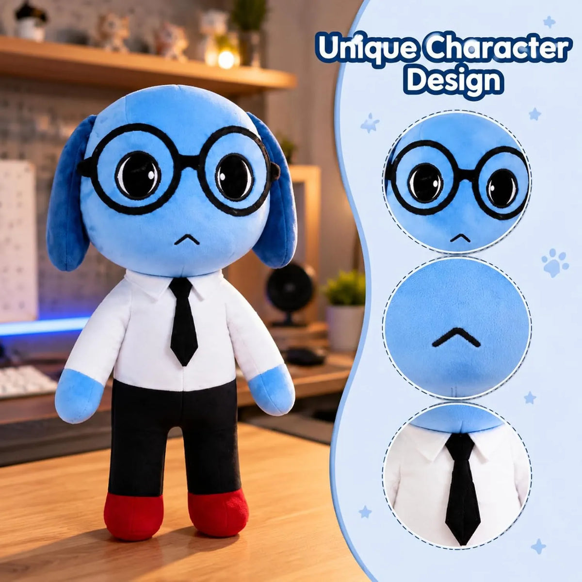 Blue Dog Plush with Glasses & Tie