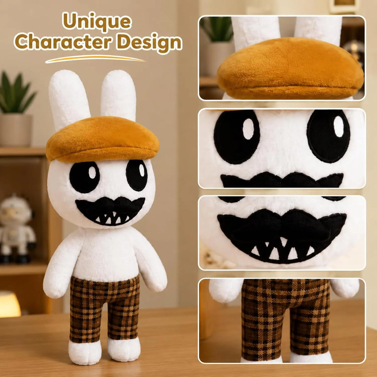 Bunny Plush with Hat & Plaid Shorts