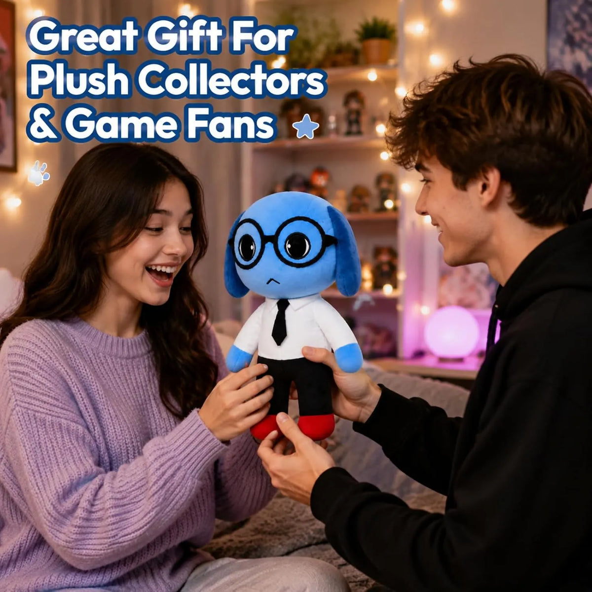 Blue Dog Plush with Glasses & Tie
