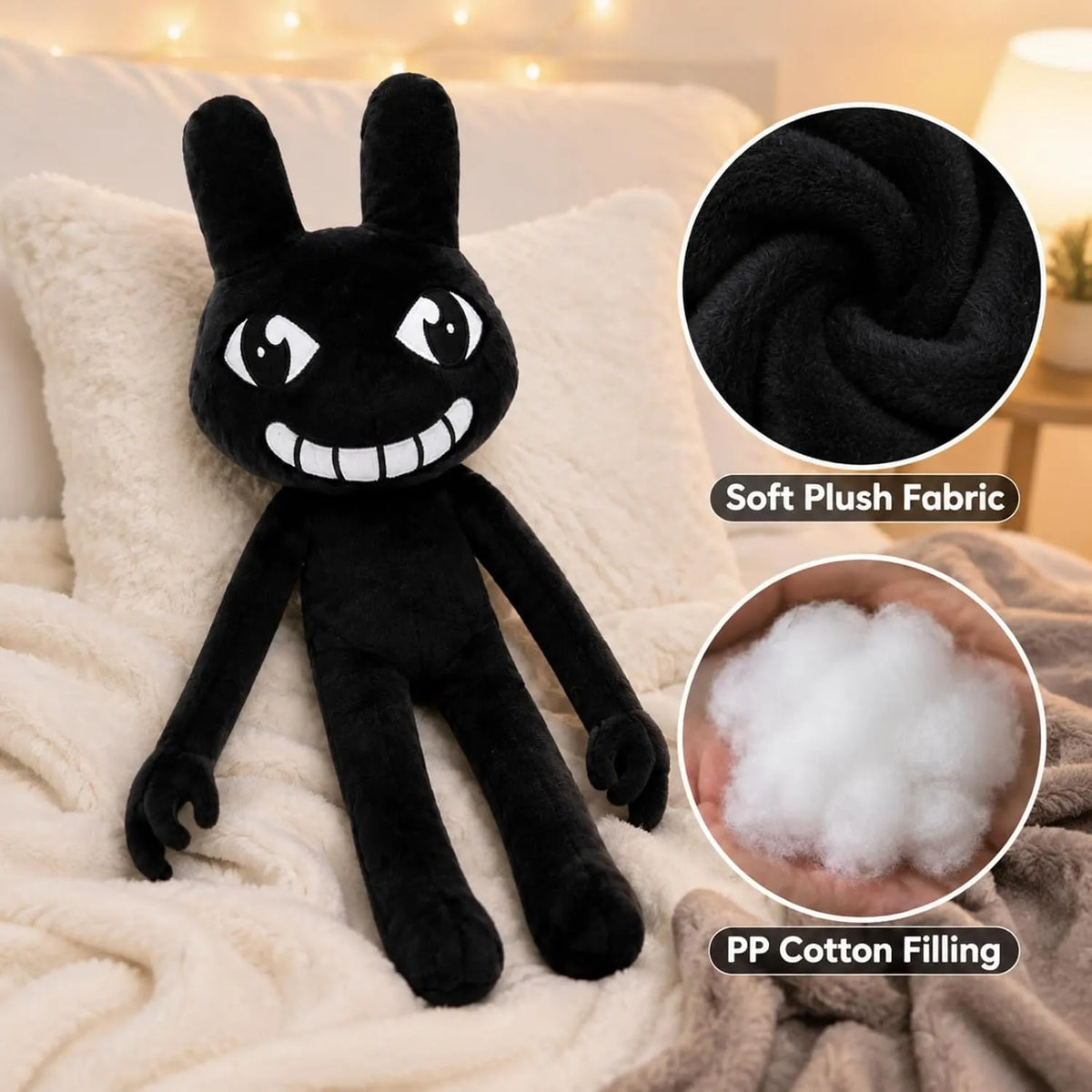 Black Bunny Plush with Creepy Smile