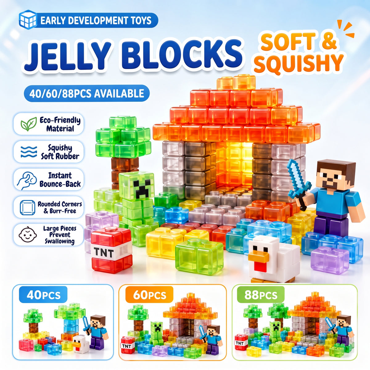 Pixel World Soft Squishy Jelly Blocks Set