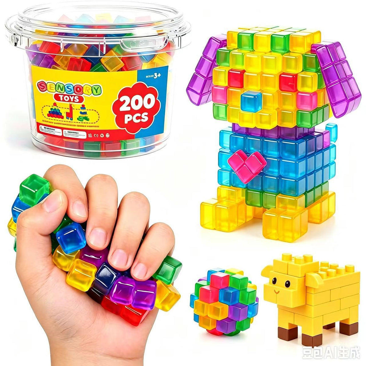 Sticky Jelly Cube Squishy Blocks Sensory Toy