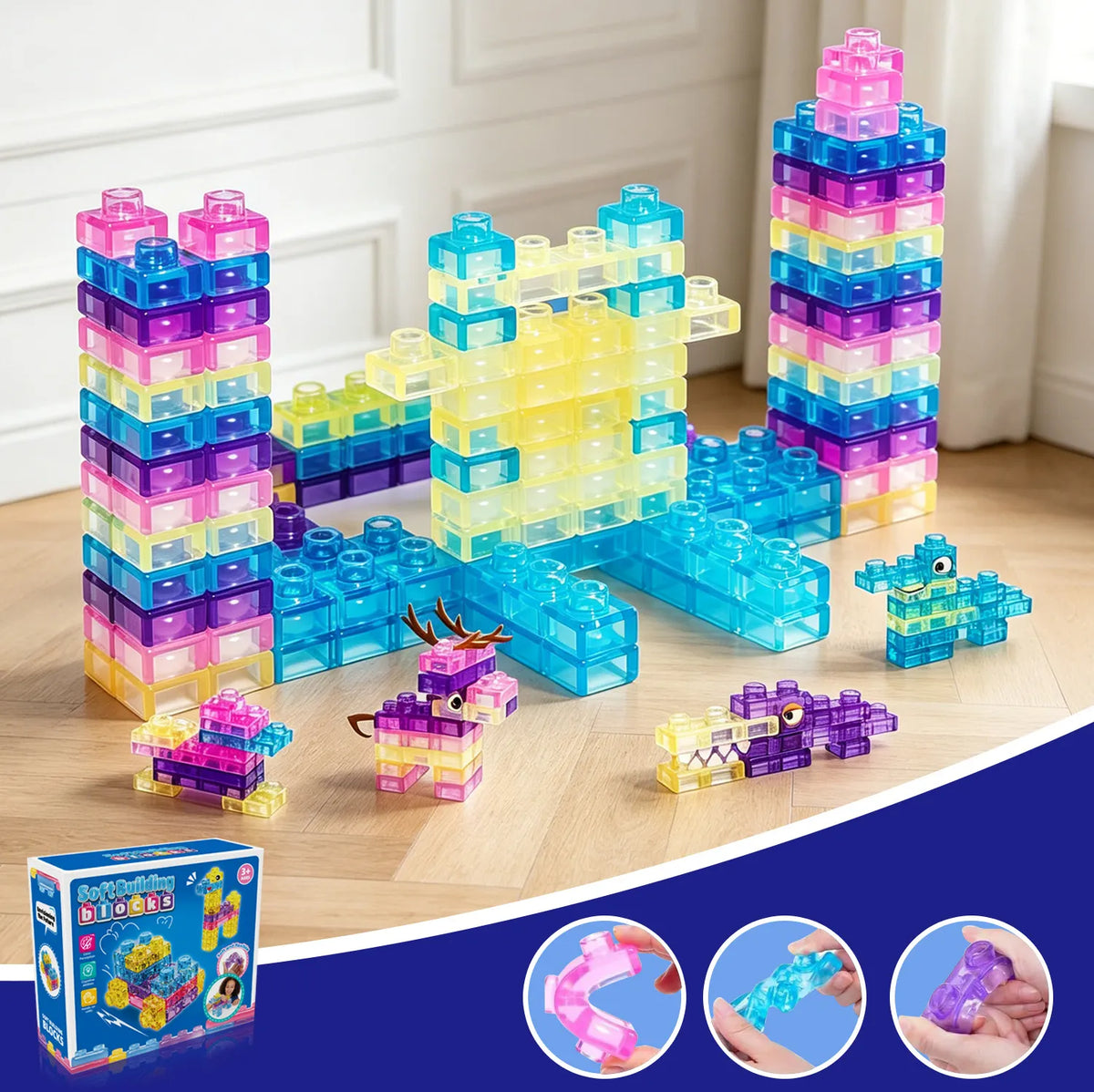 40 PCS Sensory Soft Building Blocks for Toddlers Kids Montessori Squishy Stacking Toy Set
