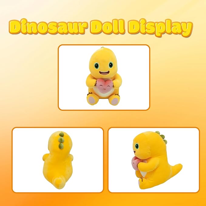 Yellow Dino Plush with Heart