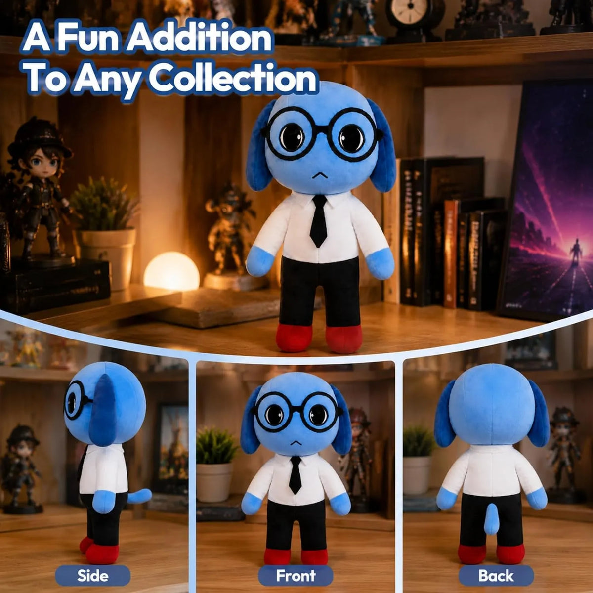 Blue Dog Plush with Glasses & Tie