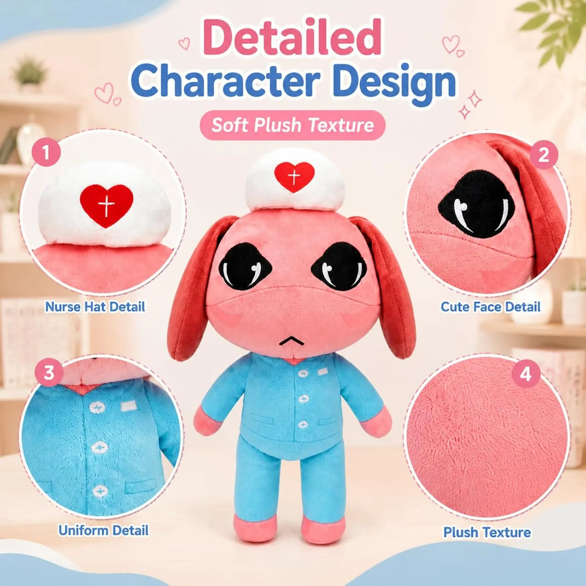 Pink Nurse Plush with Blue Uniform
