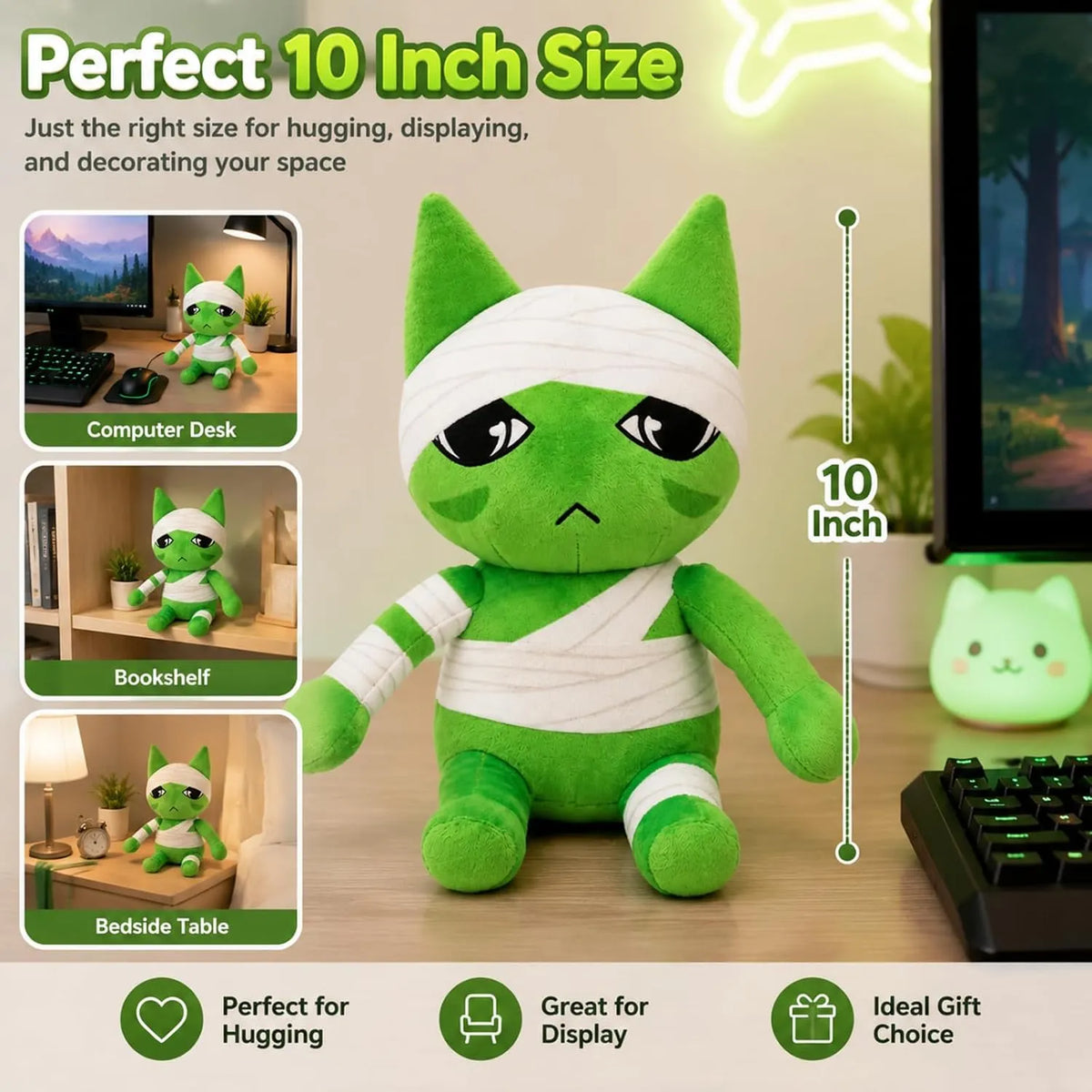 Green Cat Plush with Bandage Detail