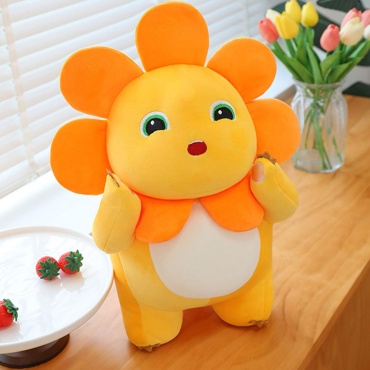 Yellow Dino Plush with Sunflower