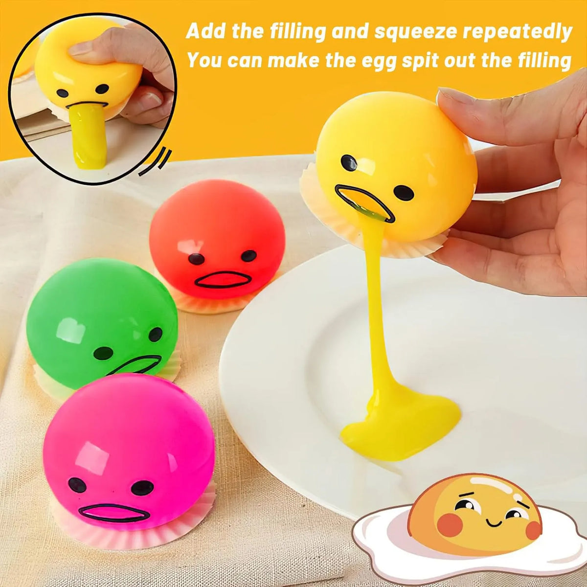 Vomiting Egg Slime Toy - Funny Prank Squeeze Stress Ball Puking Yolk