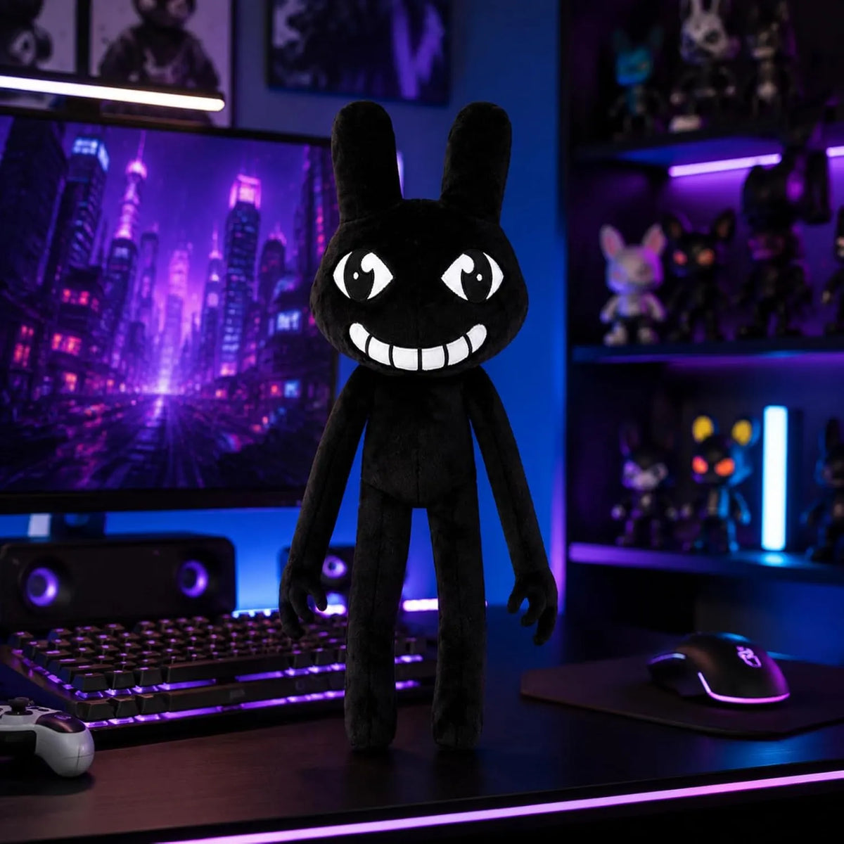 Black Bunny Plush with Creepy Smile