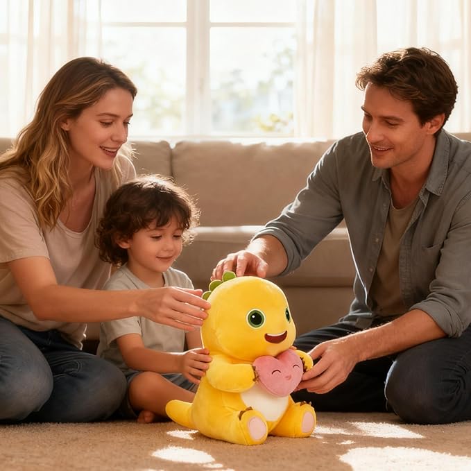 Yellow Dino Plush with Heart