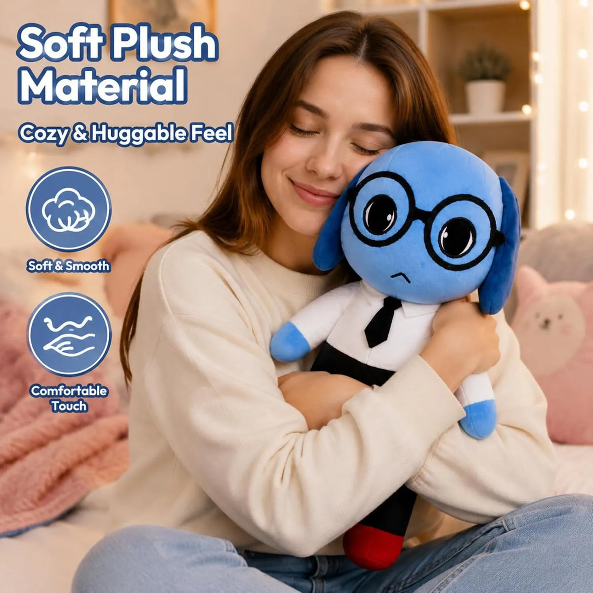 Blue Dog Plush with Glasses & Tie