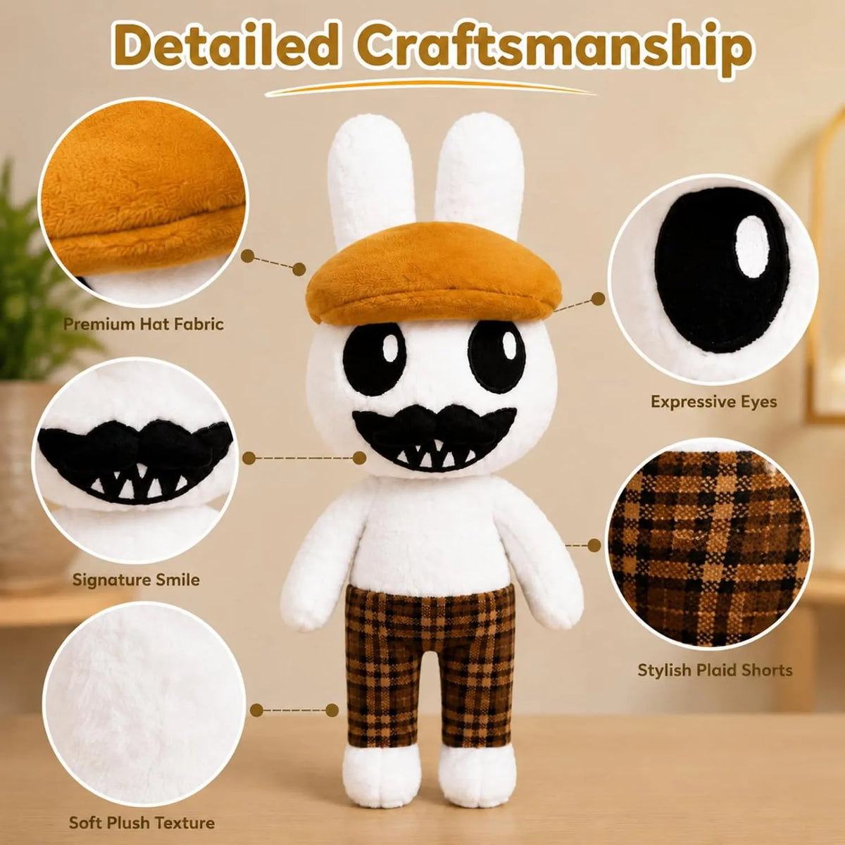 Bunny Plush with Hat & Plaid Shorts