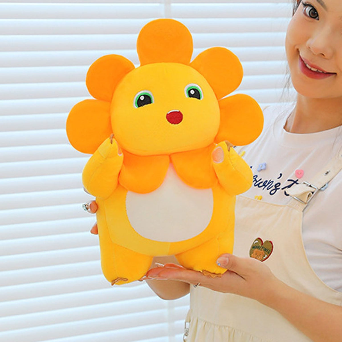 Yellow Dino Plush with Sunflower