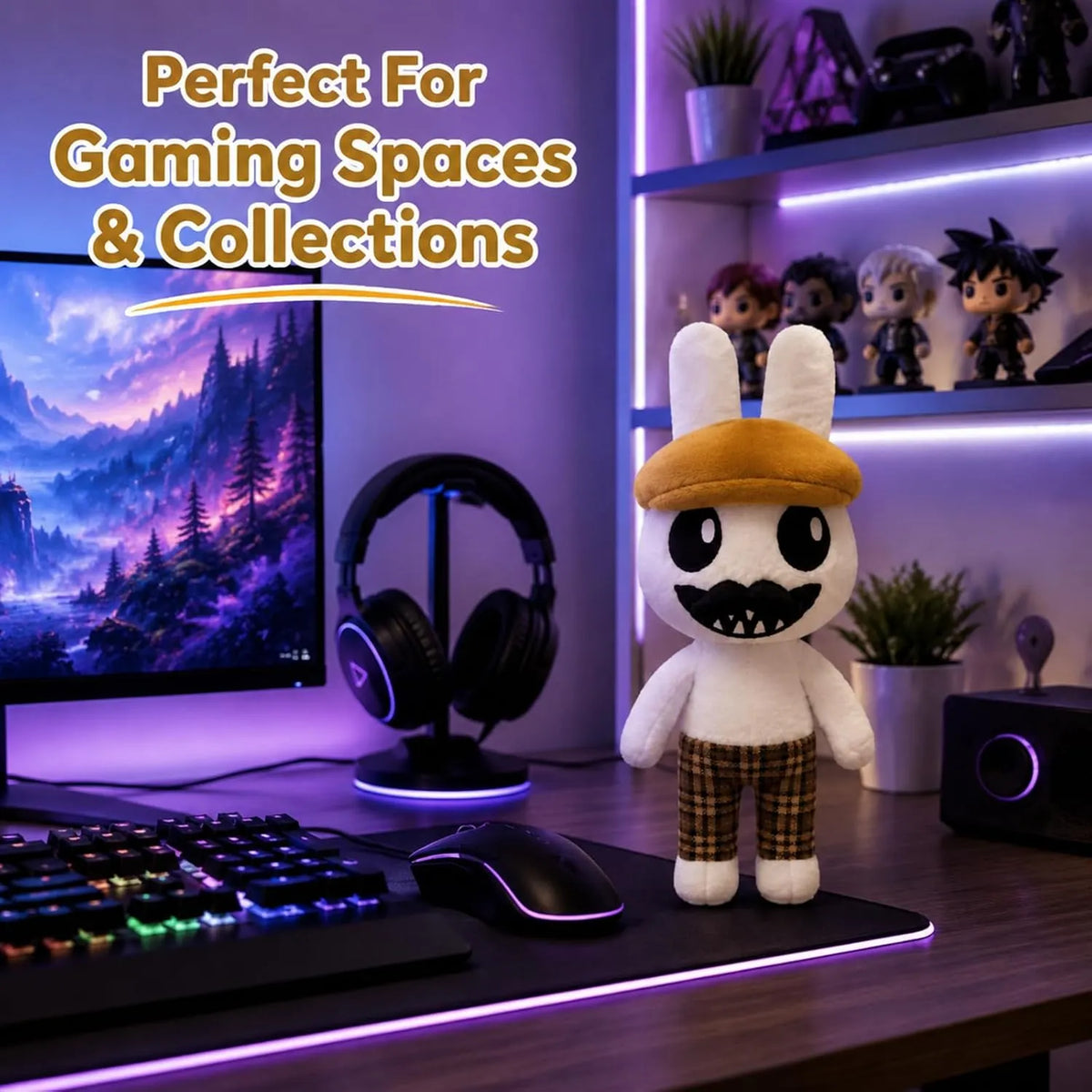 Bunny Plush with Hat & Plaid Shorts