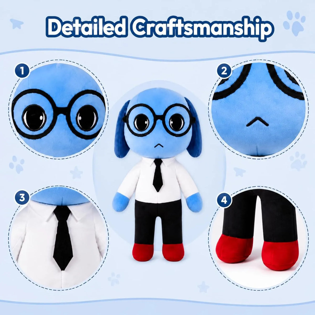 Blue Dog Plush with Glasses & Tie