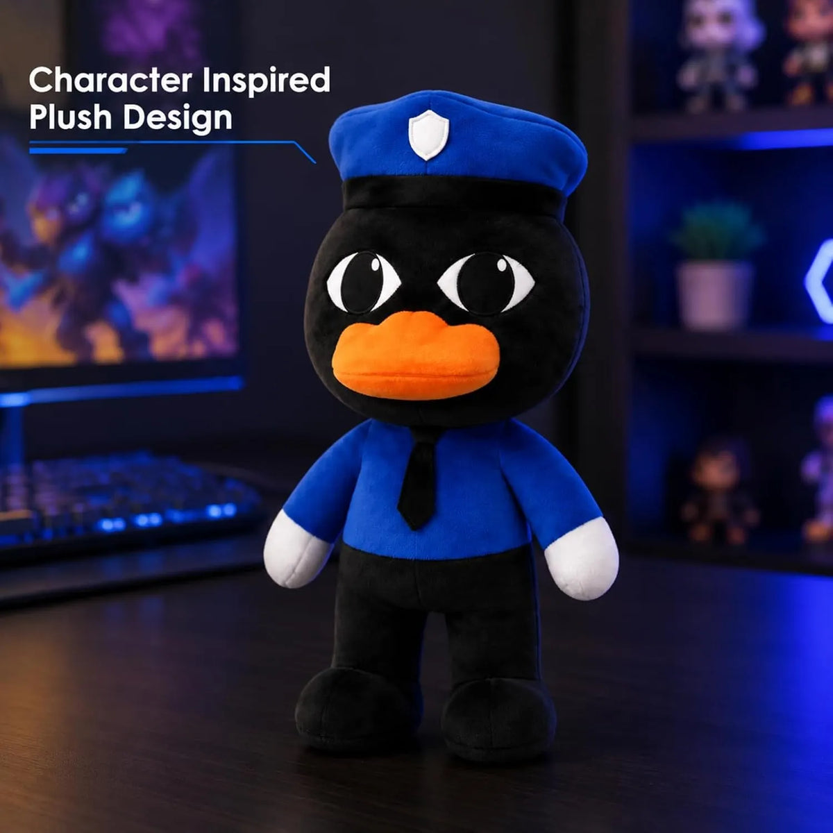 Black Duck Plush in Blue Uniform