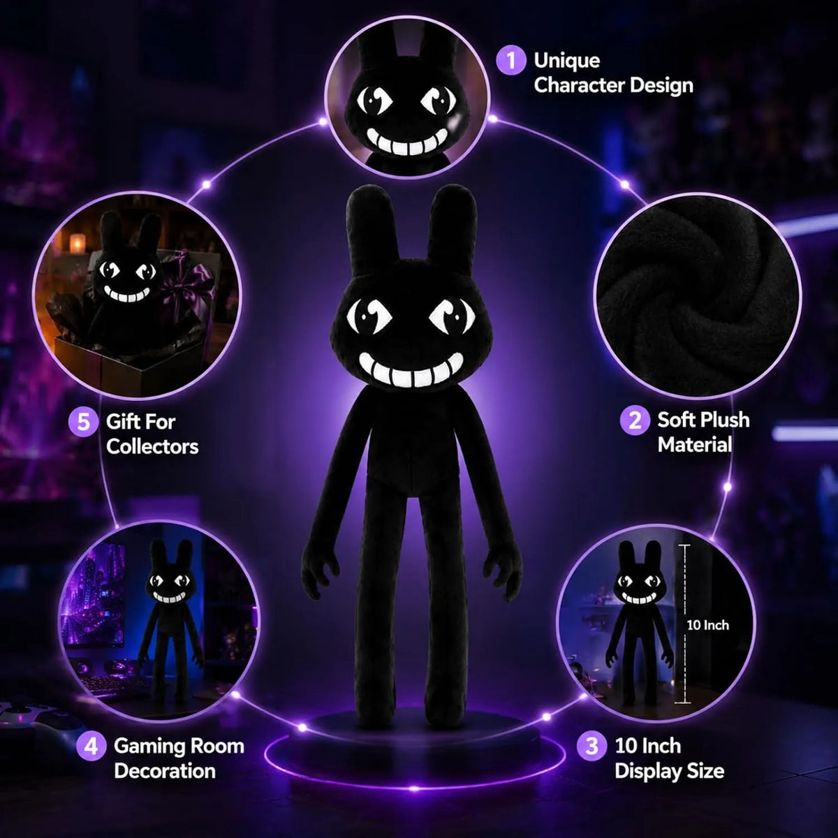 Black Bunny Plush with Creepy Smile