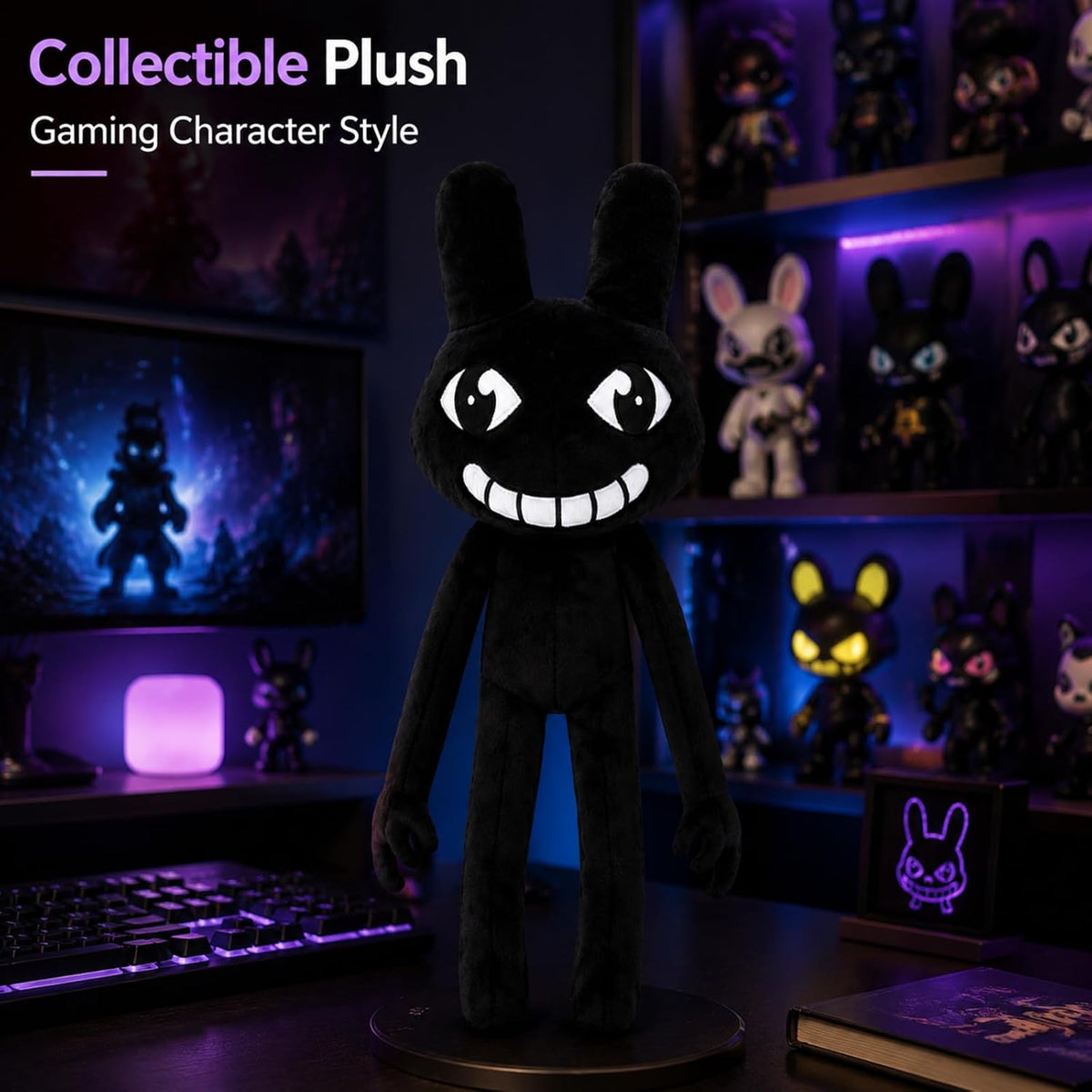 Black Bunny Plush with Creepy Smile